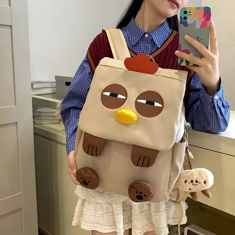 可爱咕咕鸡双肩包包女2025新款潮日系卡通大容量书包学生上课背包