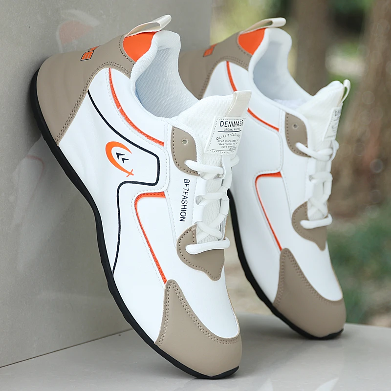 白色休闲鞋男内增高低帮系带男鞋韩版潮防水低帮鞋皮面春秋季鞋子