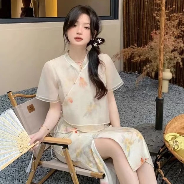 《G01》新中式改良旗袍套装裙复古国风气质高级感两件套G01