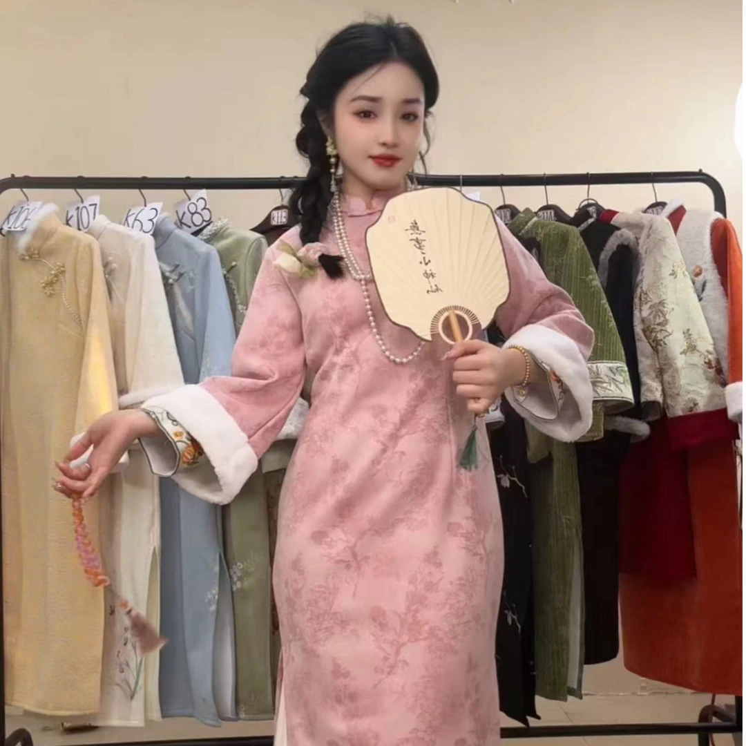 《K113》新中式旗袍新款2024冬季高端新款显瘦气质旗袍时尚日常