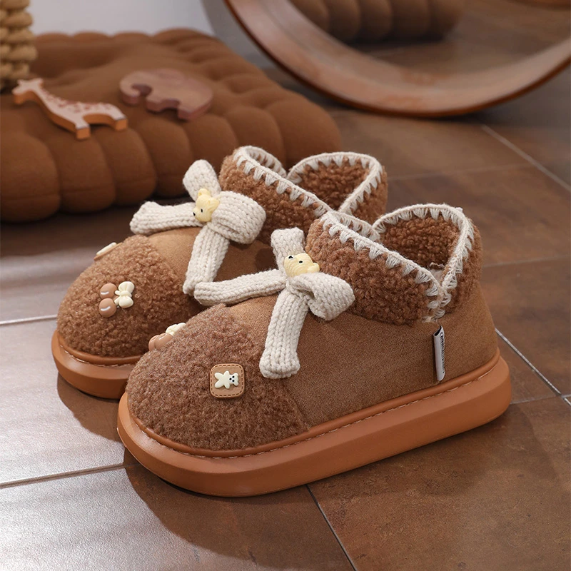 棉鞋女冬季外穿增高2024新款室内居家加绒保暖蝴蝶结厚底包跟拖鞋