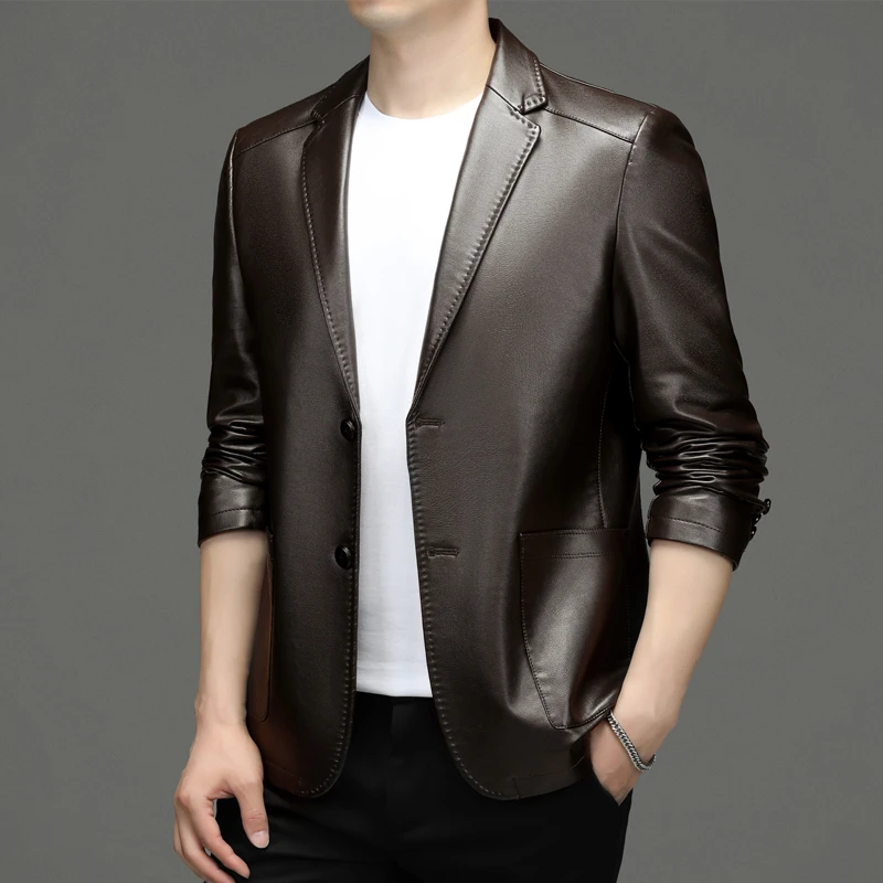 【官方严选】2025男士春秋时尚经典大气款休闲皮西服真皮上衣外套H6