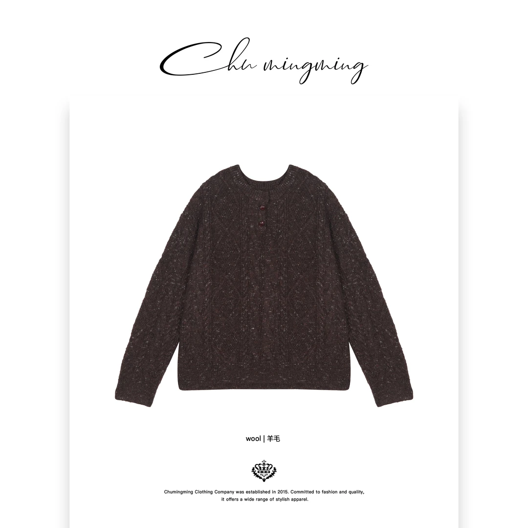 【CHU/2024SSNEW】原创设计 《甜栗》圆领菱格毛衣XYJ12