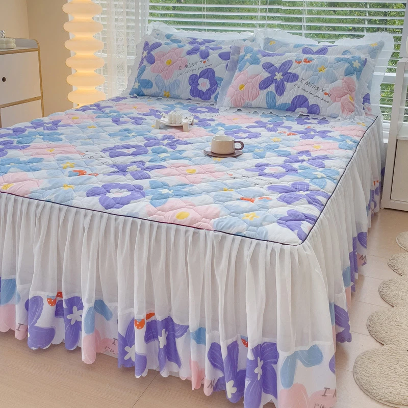 床上用品床罩加厚印花夹棉蕾丝花边床裙单件床单裙式床套防滑防尘