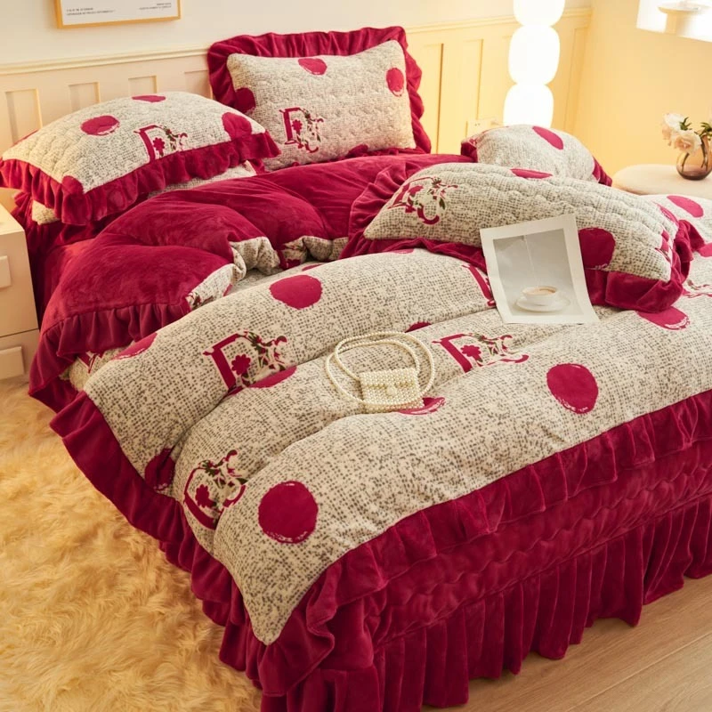 保暖牛奶绒床盖四件套珊瑚法兰绒炕单加绒炕盖床单三件套冬季加厚