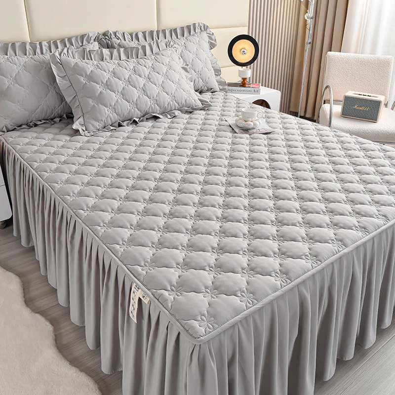 加厚夹棉床裙单件床罩防滑床笠罩裙罩床新款四季通用防尘罩公主风