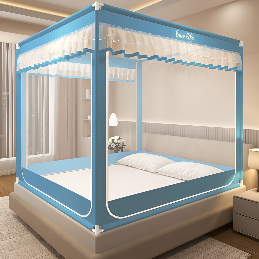 2025新款防摔蚊帐家用卧室1.8米坐床支架加粗全底可折叠2米x2.2米