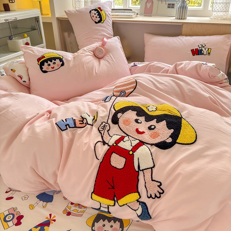 A类糯糯棉毛巾绣四件套床单被套床罩床笠柔软单人三件套可爱卡通