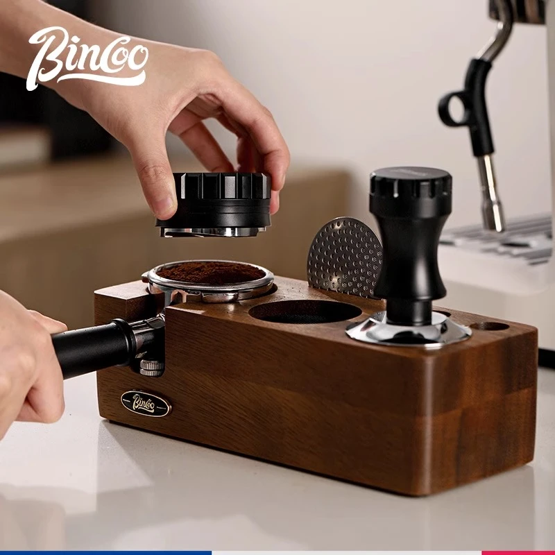 Bincoo家用创意式咖啡底座压粉锤布粉器胡桃木收纳底座防滑器具