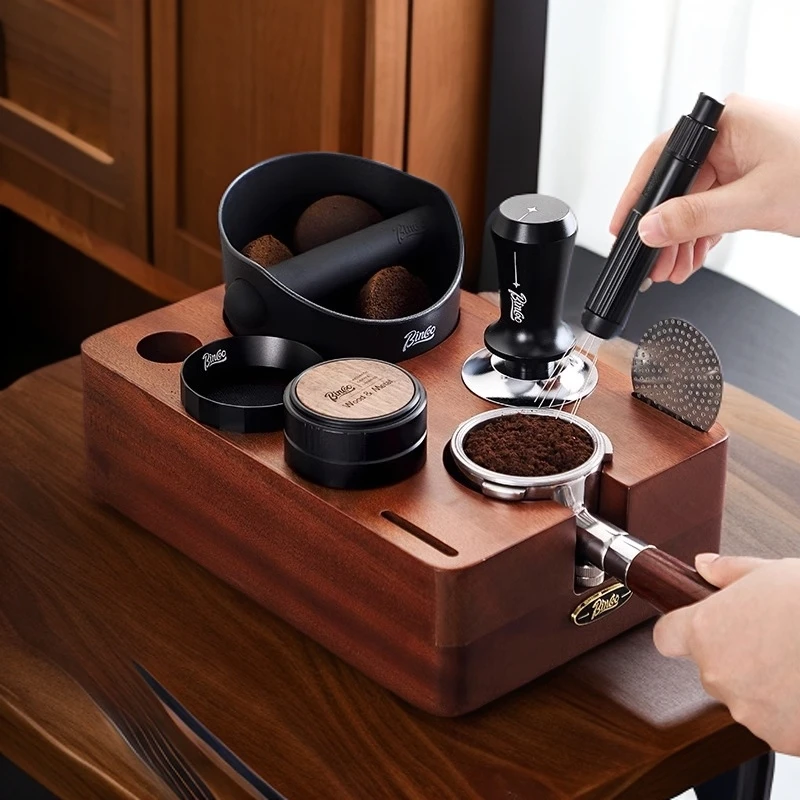 Bincoo多功能压粉锤胡桃木底座意式咖啡机布粉器具敲渣桶收纳盒子
