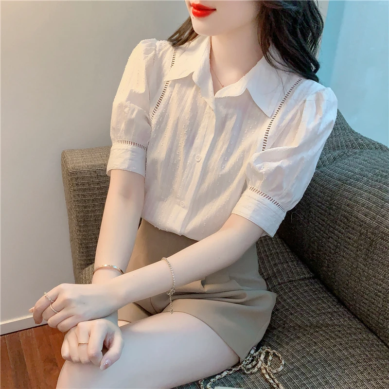 白色短袖衬衫女夏装2024年新款百搭时尚洋气衬衣夏季上衣漂亮小衫