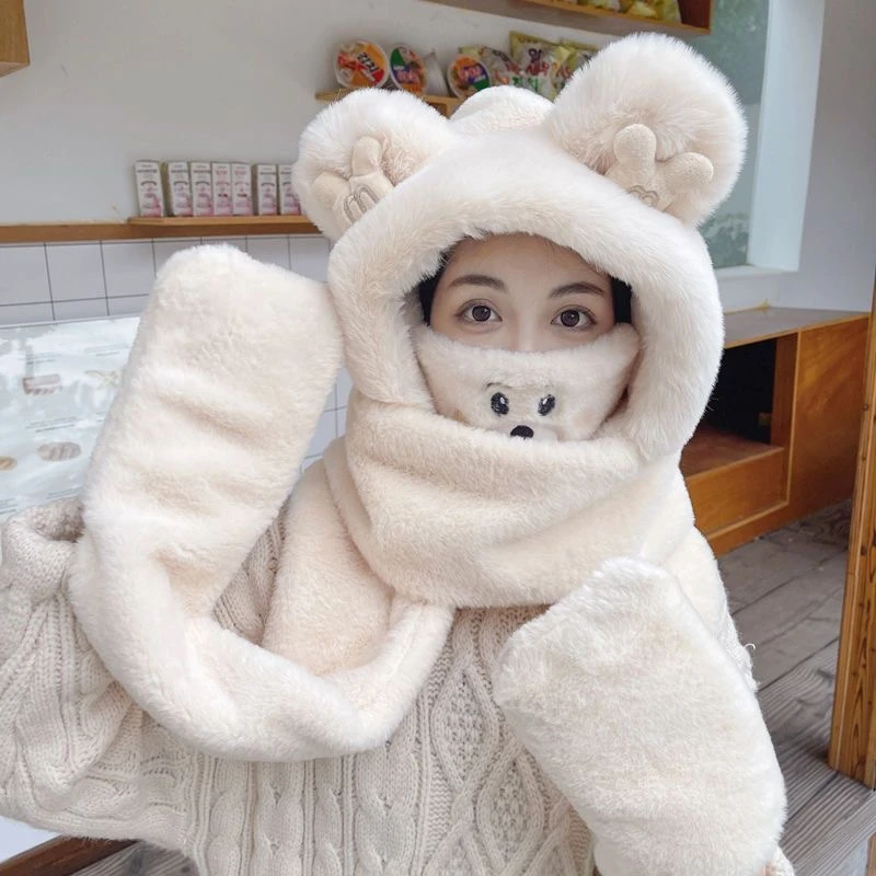 《亲子款》米奇豆耳朵款保暖三件套一体帽子围巾 手套加厚加绒冬天