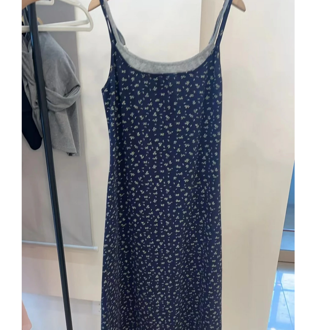 8059陈巴黎连衣裙碎花显瘦蓝色百搭时尚长款假两件