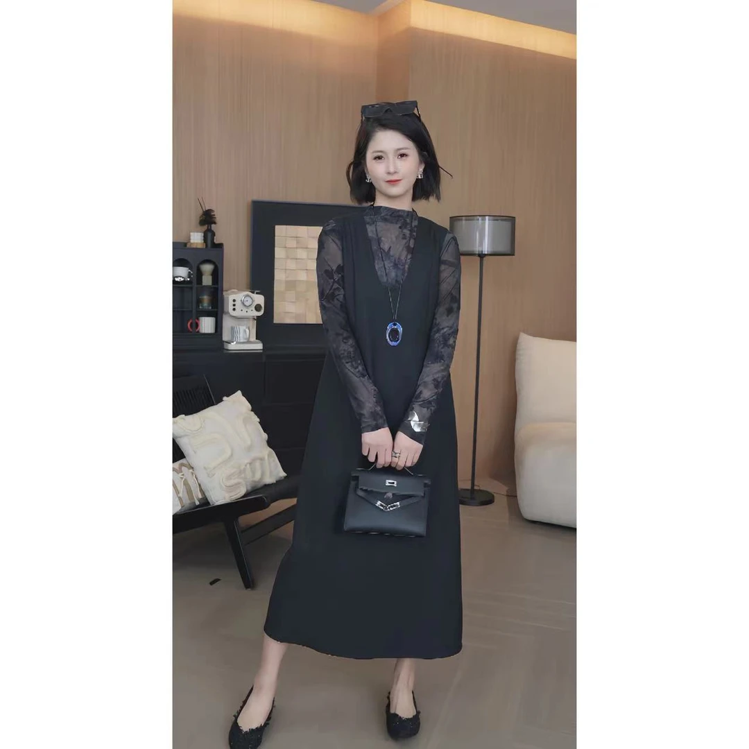 NANAKIKI【雅典女郎】气质显瘦轻奢黑色时尚背带连衣裙KK-AM311