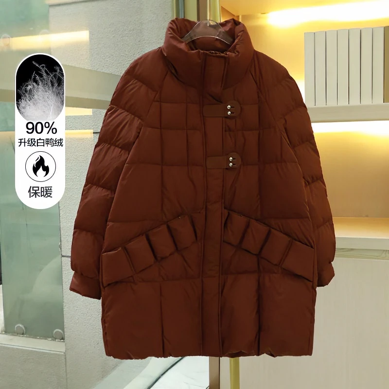 清仓妈妈冬装羽绒服中长款洋气2024新款中老年女装保暖白鸭绒外套