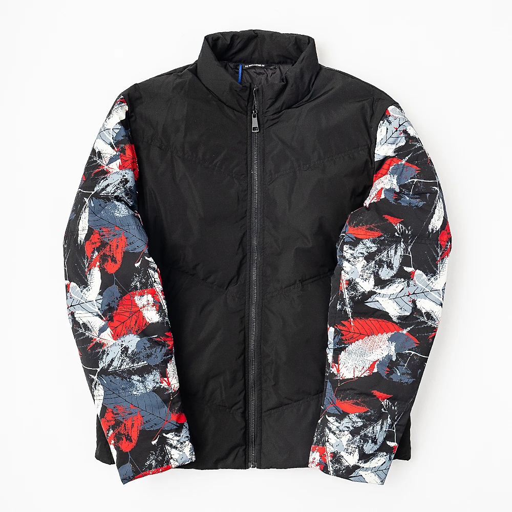 90白鸭绒 外贸男装工厂个性拼接休闲立领羽绒服18157D