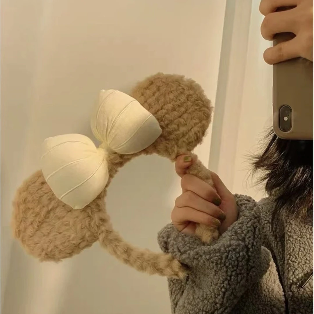 蝴蝶结发箍米奇耳朵毛绒可爱卡通洗脸头箍发卡