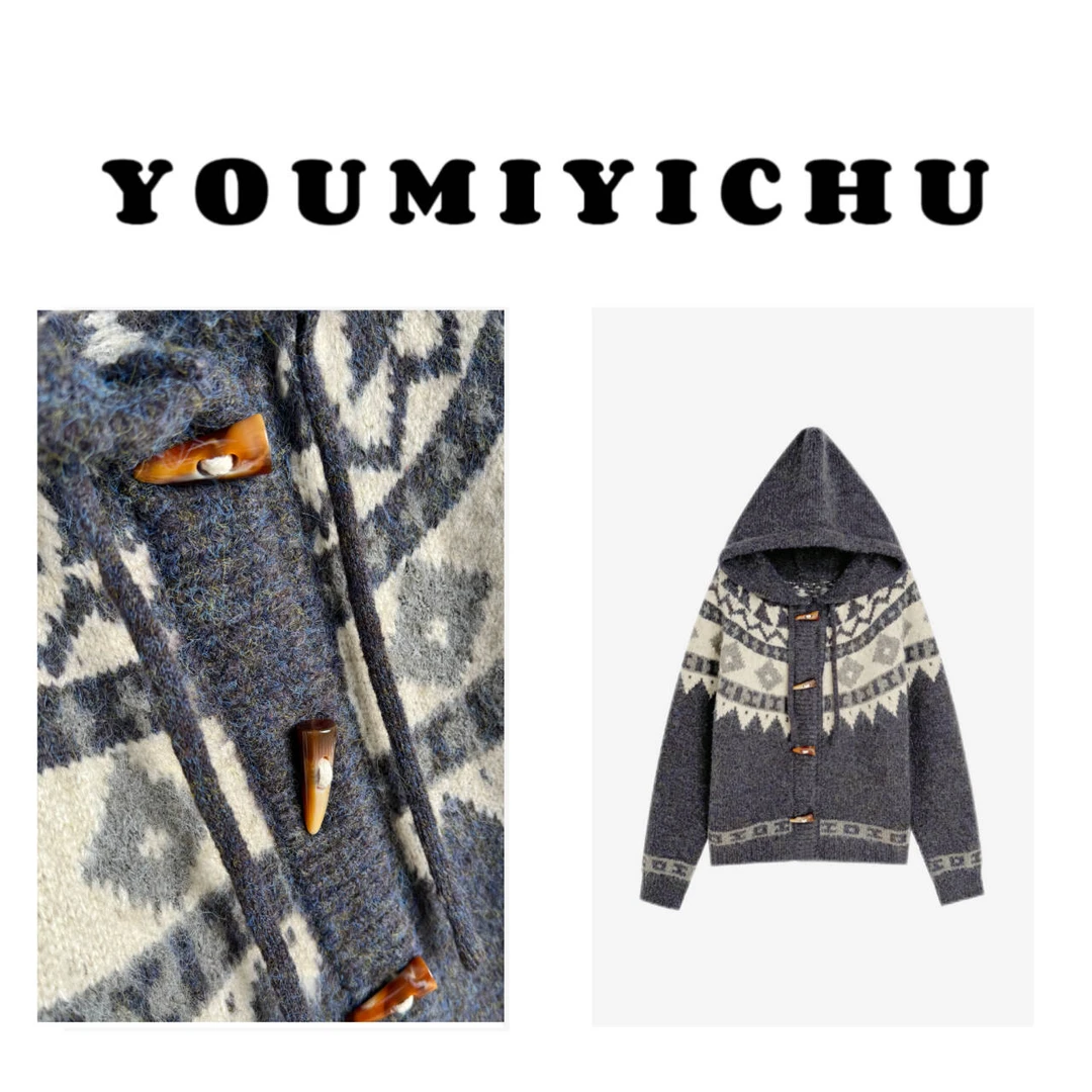 Y.M | 摘星 Wildstar费尔岛的礼物 古着风重工牛角扣连帽毛衣4144