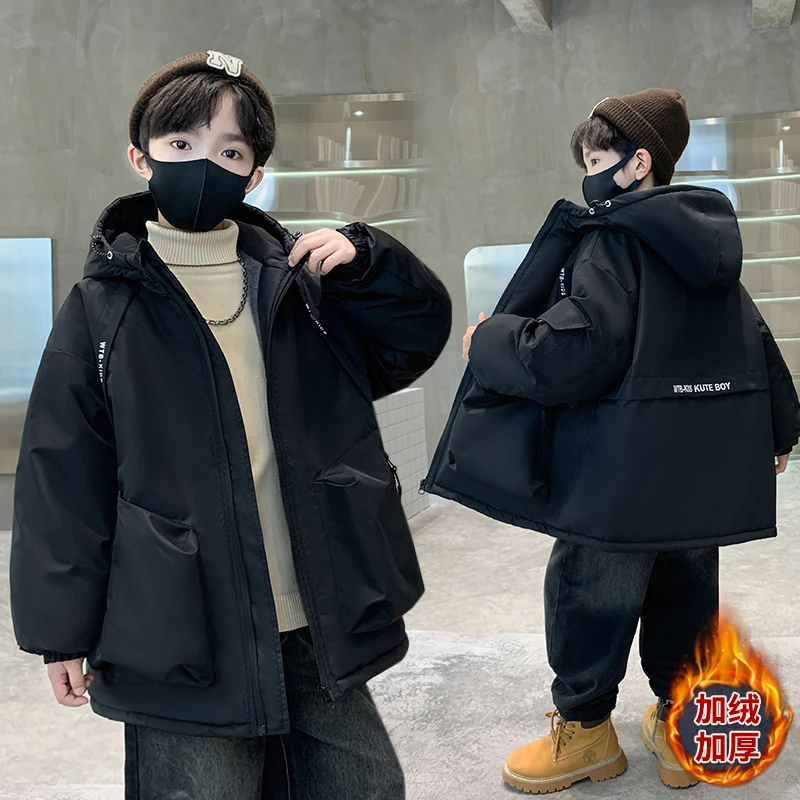 儿童装男童加绒外套秋冬款2025新款中大童男孩加厚派克服洋气冬装