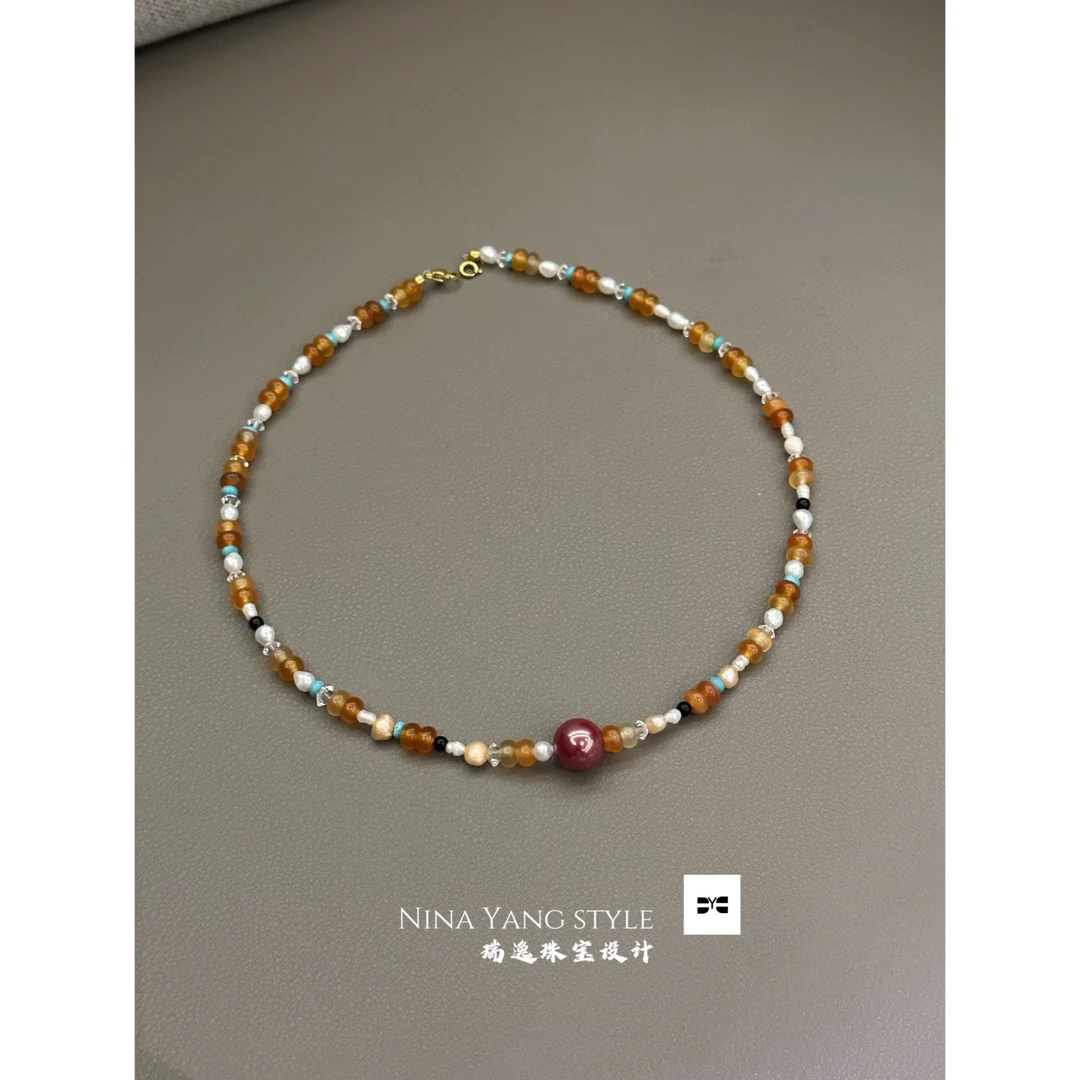 钛钢项链 朵米Dm【老板PK款】气质小众复古项链彩色DMN0654