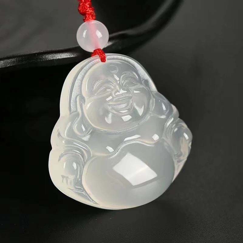 天然白冰佛吊坠玉髓笑佛项链女饰品佛像玛瑙玉石挂件精美女士挂件