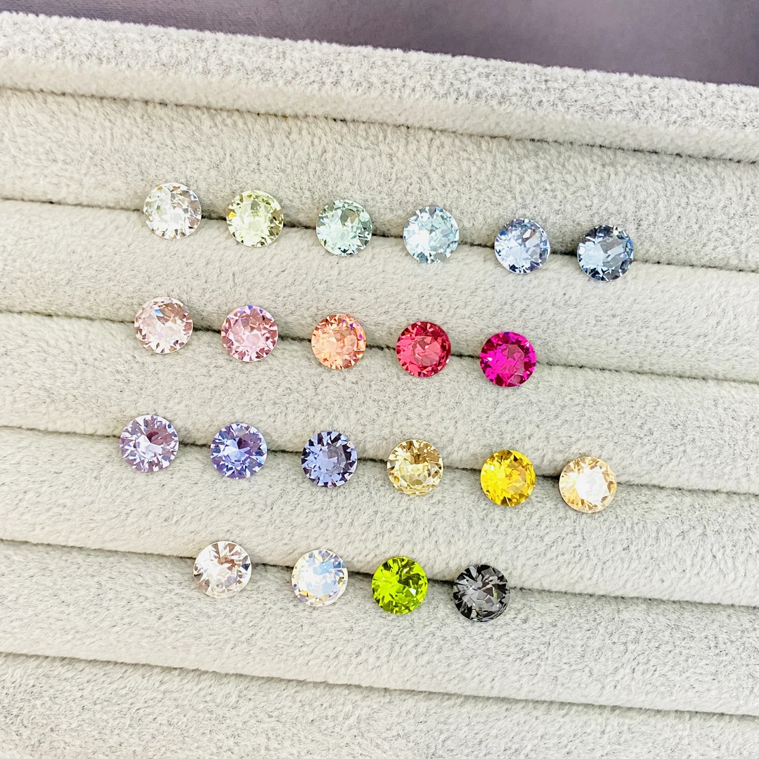 钛钢耳饰 原创8mm圆钻超闪华子彩钻彩色耳钉耳骨钉饰品时尚百搭