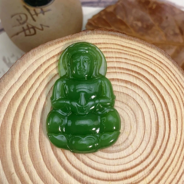 【巧润珠宝】和田玉碧玉阳绿老料观音吊坠