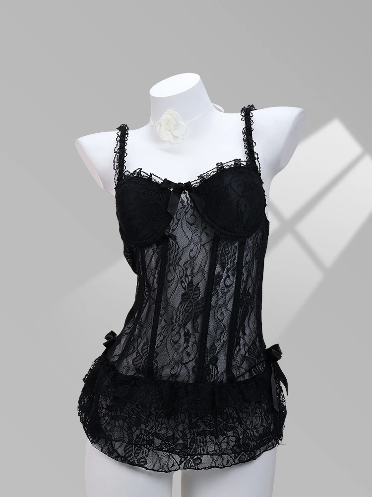 黑天鹅(80-140斤)日系纯欲风性感鱼骨小胸聚拢吊带睡裙