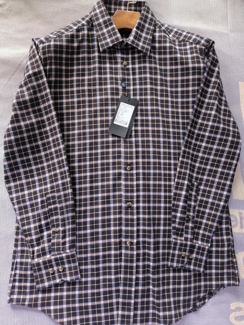 艾堡家 男装咖色格纯棉长袖衬衫（小爽推荐）