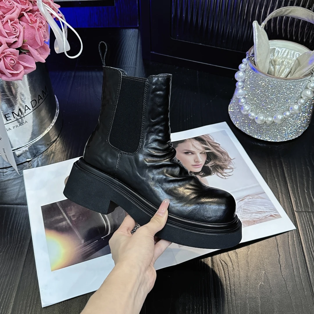 写思【斯芬克斯】英伦风烟筒靴休闲圆头马丁靴时尚软皮短靴百搭厚底