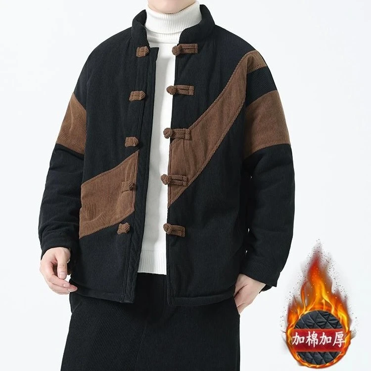 中国风灯芯绒棉衣男士冬季加厚棉袄大码棉服盘扣潮新中式唐装外套