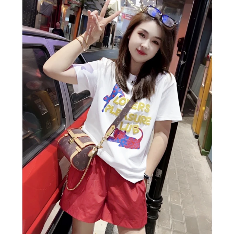 韩系小花豹宽松百搭短袖T恤女2024夏季新款白色慵懒休闲风上衣潮