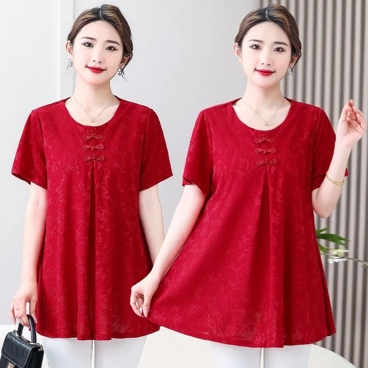 （100斤穿到240斤）夏季大码中老年妈妈装宽松遮肚显瘦时尚气质