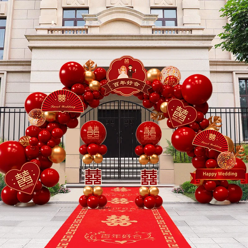 2025新款农村室外气球拱门套装结婚专用立柱大门口婚礼庆结婚拱门