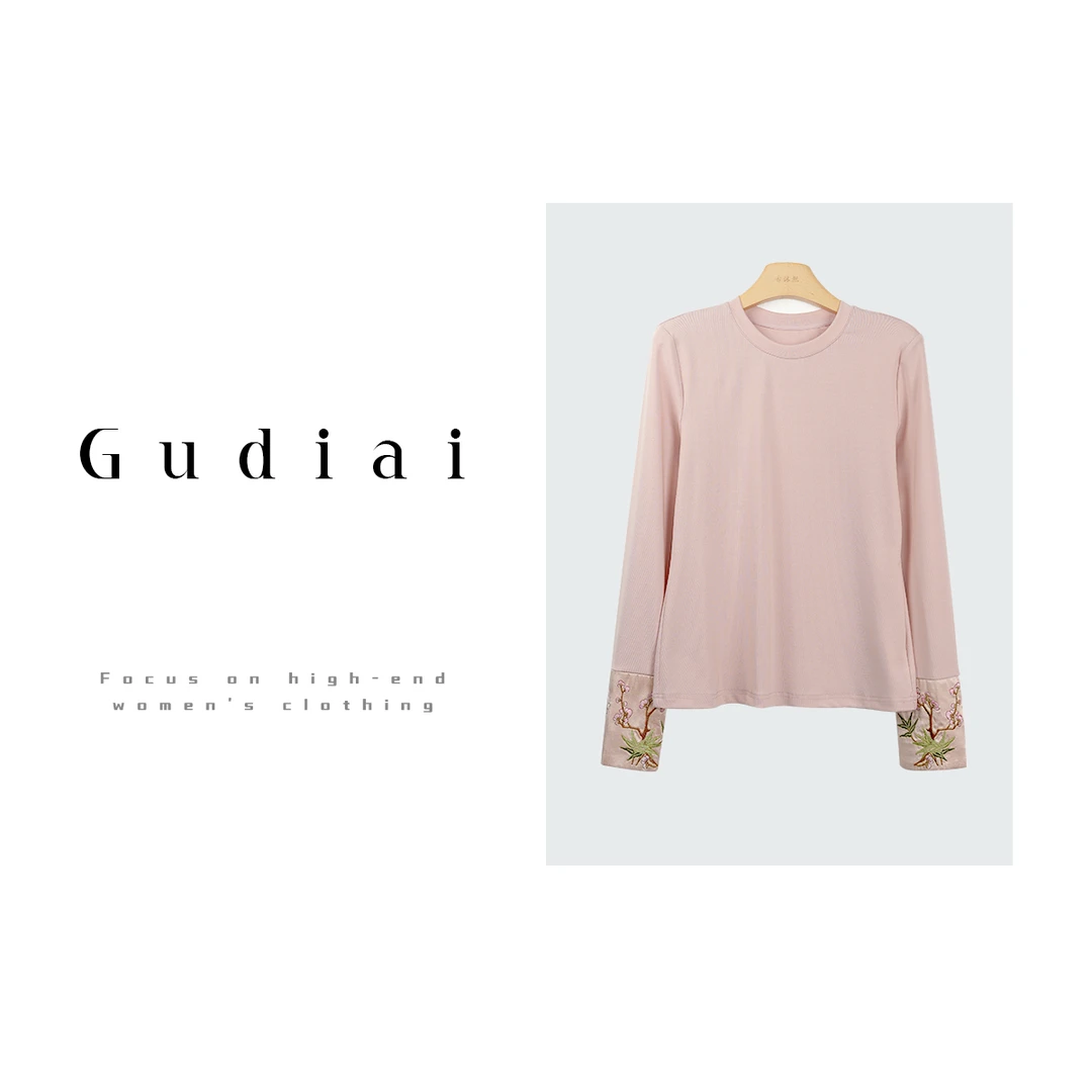 新中式拼接袖刺绣长袖女士简约上衣 A247-Y1794