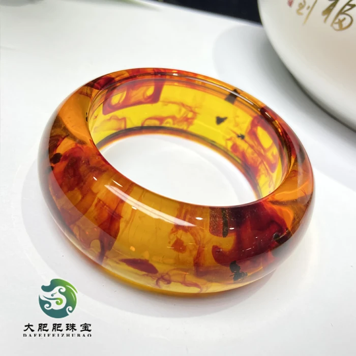 【大肥肥珠宝】C013 药王虫血花胶树脂手镯 多样性发一