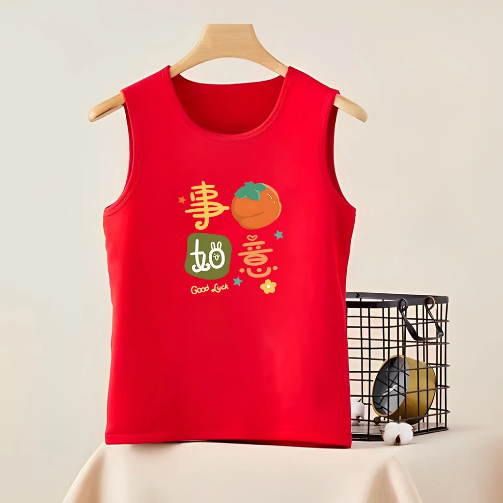 儿童本命年背心男女童红色纯棉无袖12岁大童蛇年打底内穿睡衣年服