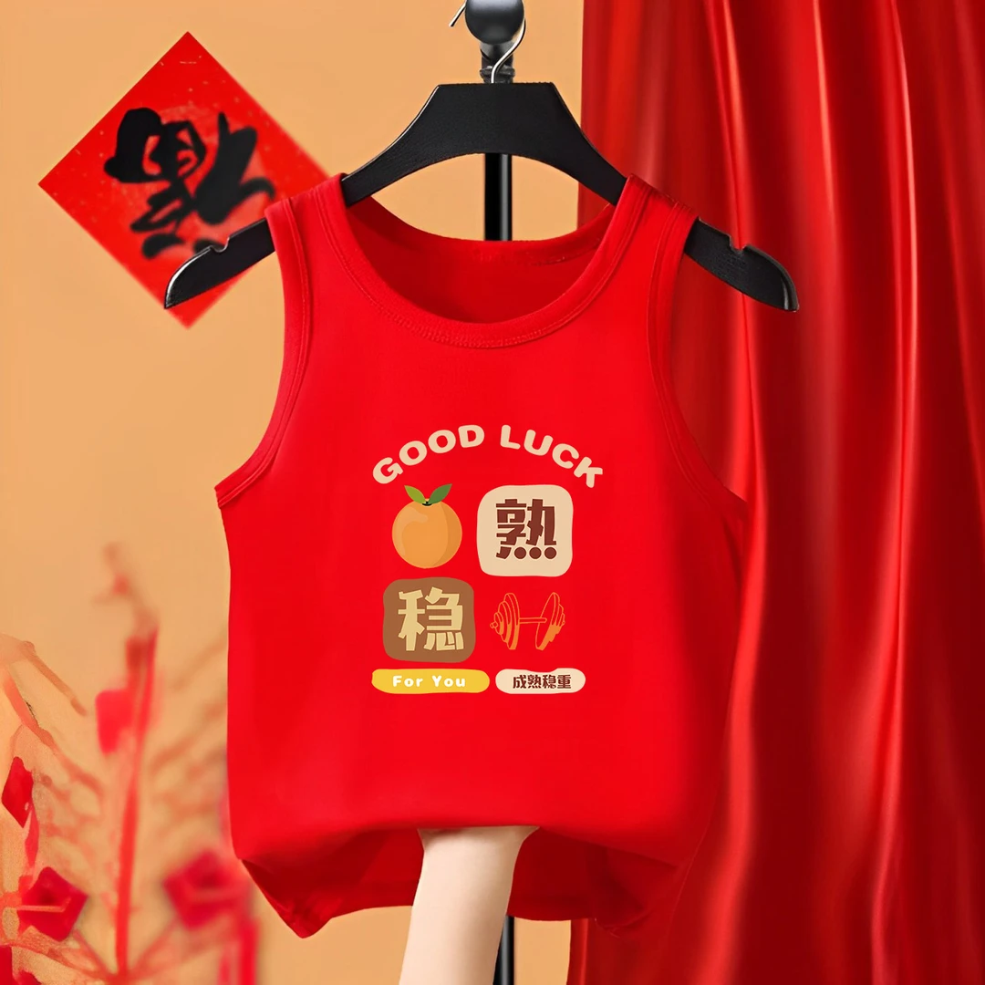 喜庆蛇年儿童本命年背心男童红色内裤中大女童纯棉无袖100%棉上衣