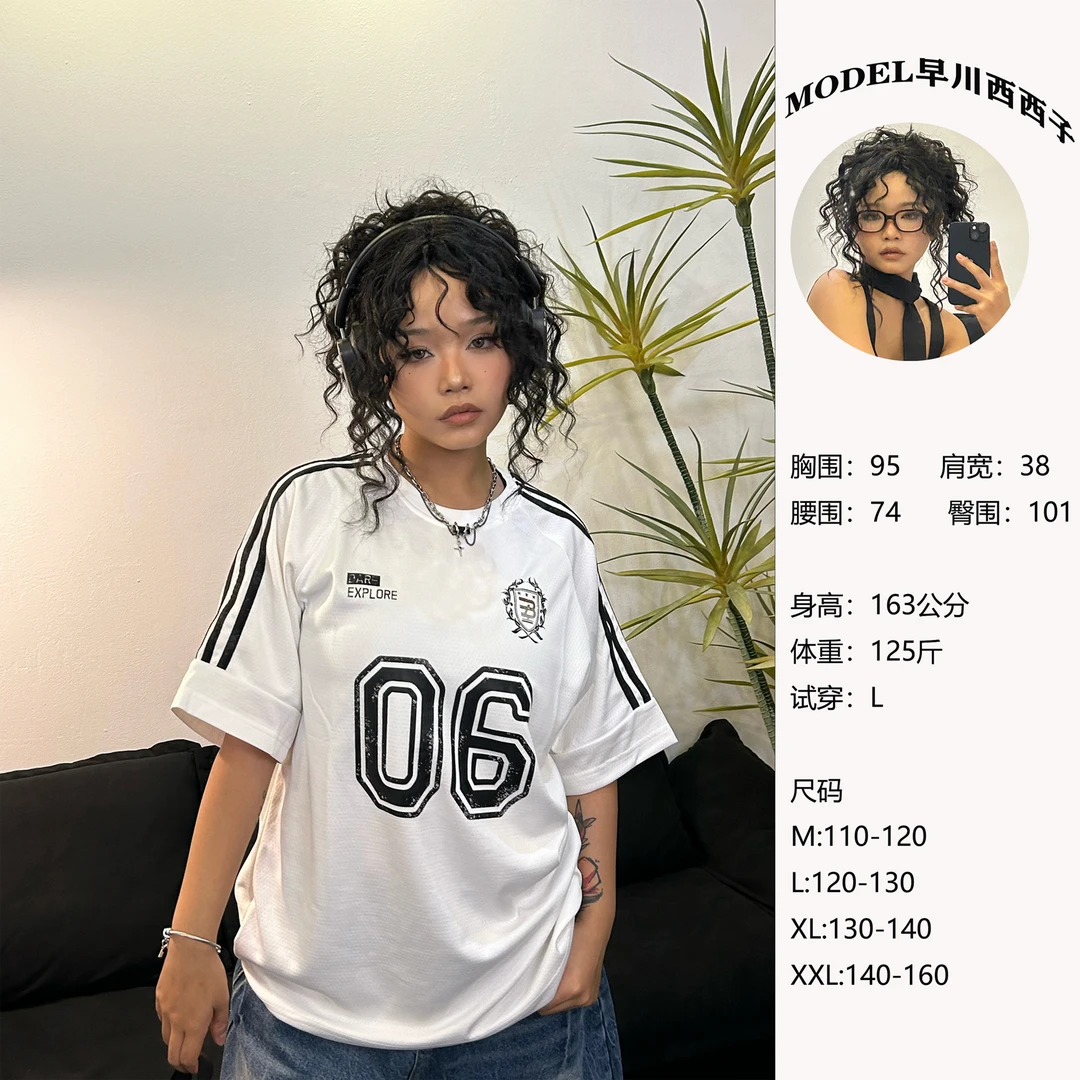 【西西】网纱棒球衣短袖休闲宽松美式白色白色运动时尚复古X2888