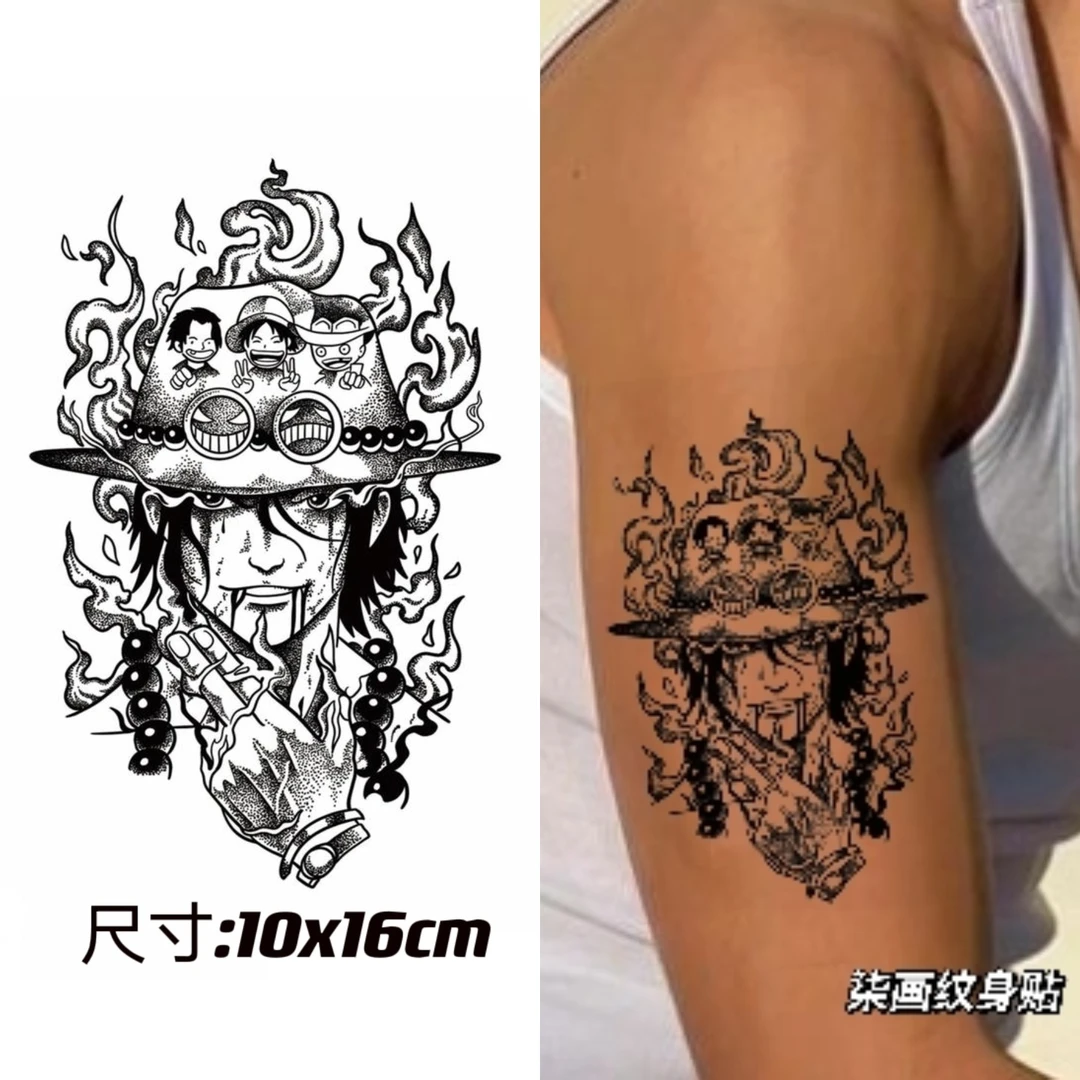 柒画【火拳艾斯】尺寸10x16cm海贼王系列草本纹身贴防水身体贴画