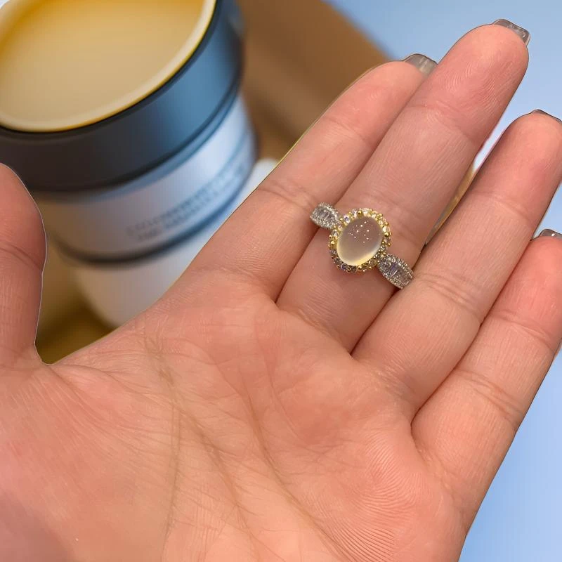 铜合金树脂戒指 开口戒指鸽子蛋设计感独特尾戒气质高级感调节女