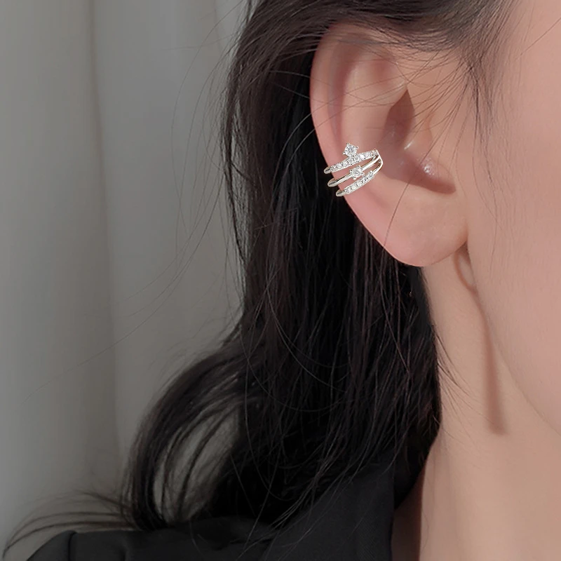 铜合金耳饰 欧美耳挂冷淡风高级感三层耳夹无耳洞几何线条耳骨夹