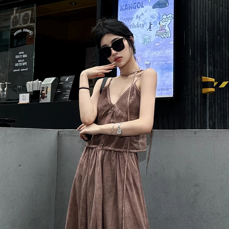 EDX粉色小吊带背心女2023夏季款低V领设计感性感美背修身小上衣