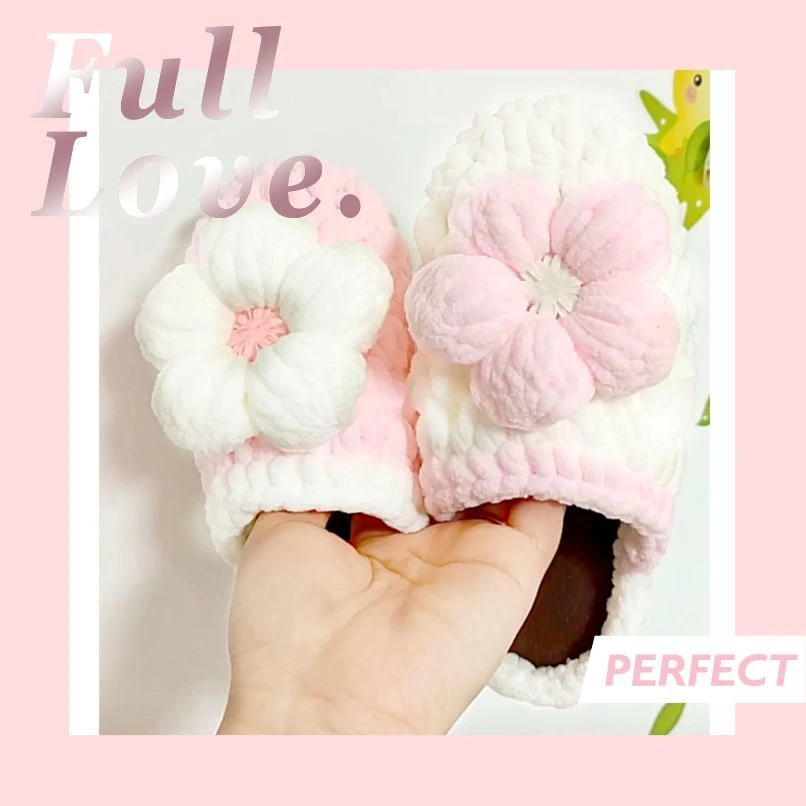 毛线手工diy 编织钩织拖鞋棉拖女男冬季网红泡芙花材料包2024新款