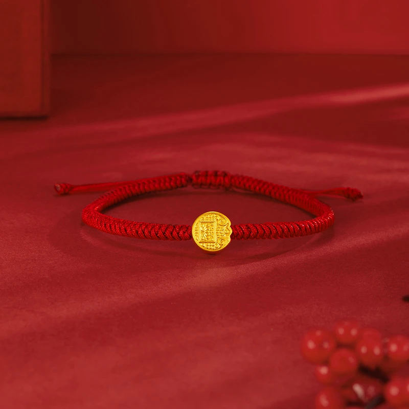 老鳯祥足金五路财神转运珠手串富贵吉祥国风简约款节日礼物*商城