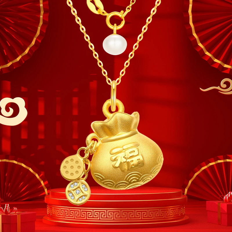 老凤祥国潮钱袋子挂坠百搭轻奢款古法S925珍珠吊坠*商城