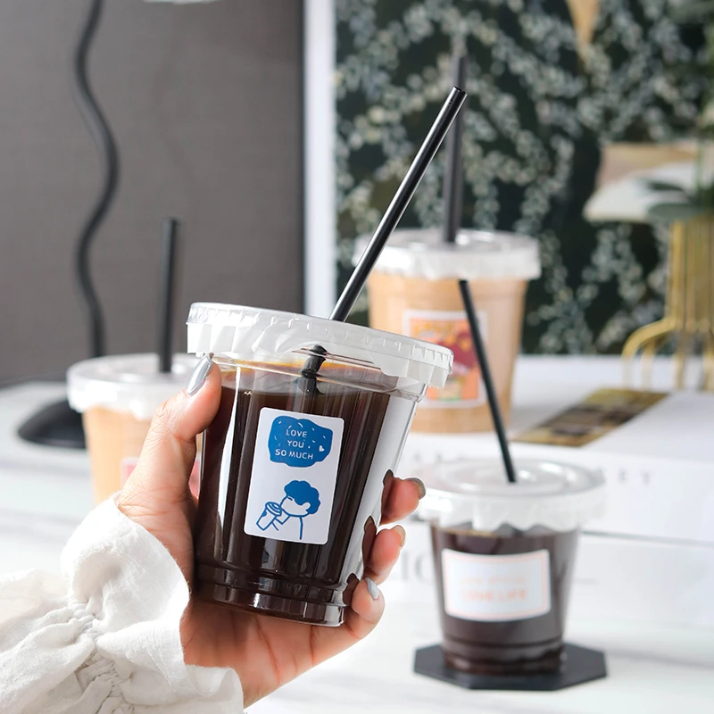 网红奶茶杯子一次性带盖500ml自制饮品打包外袋冰粉冷饮咖啡杯子