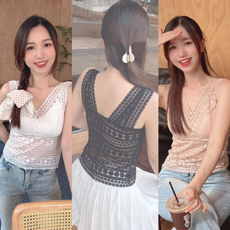 法式蕾丝深V美背宽肩带背心纯欲性感风一体杯长款大码内衣