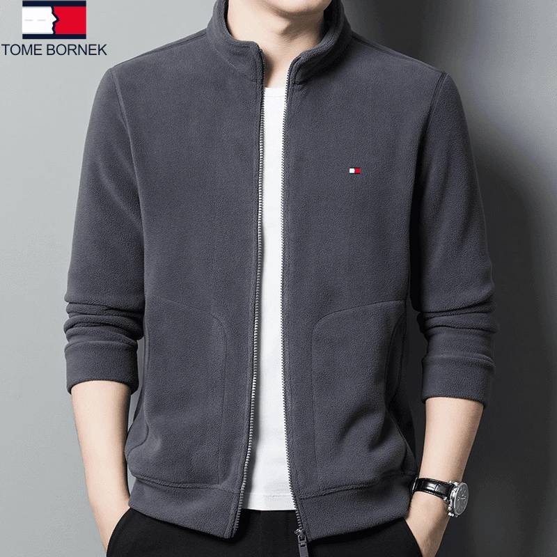 汤米希凯利摇粒绒男夹克外套2023秋冬双面绒保暖立领加绒夹克外套