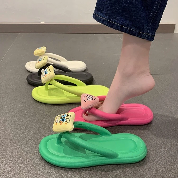 eva拖鞋踩屎感厚底拖鞋女时尚卡通海绵宝宝沙滩夏季人字拖女外穿